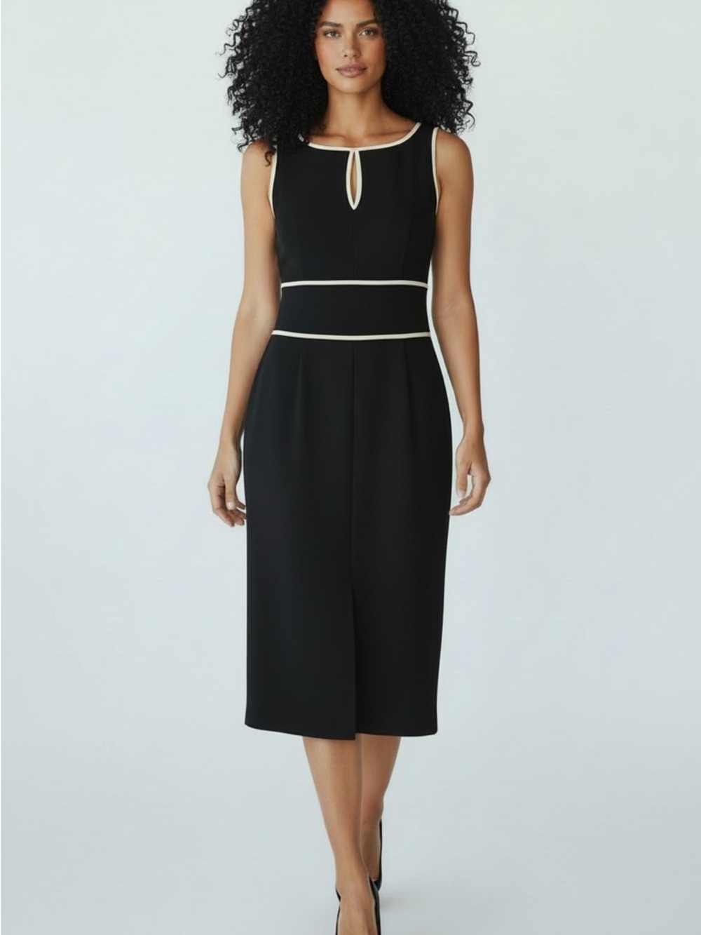 The Limited Black Midi Sheath Dress with Cream Trim